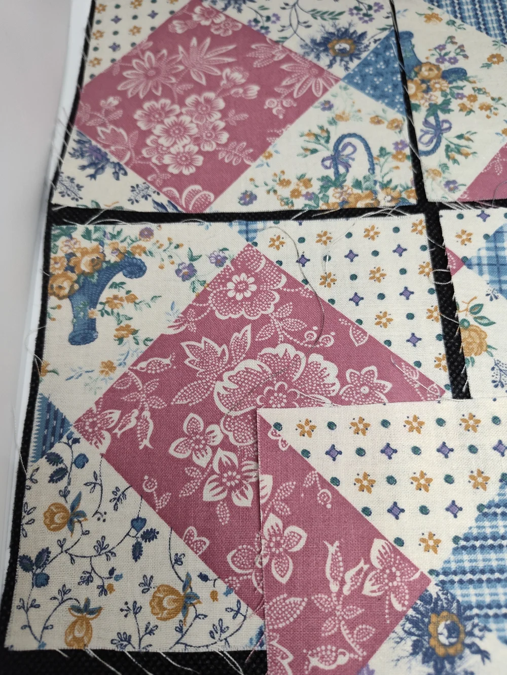 5 4.50 Inch Patchwork Cotton Quilt Squares - Blue, Pink, Cream